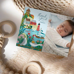 Carte Postale Village côtier Baby shower photo Merci