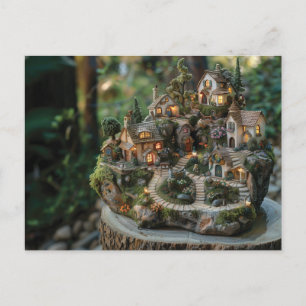 Carte Postale Village de Gnome sur un tronc d'arbre