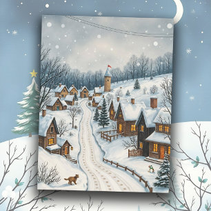 Carte Postale Village de neige en hiver Scène Serene Ville paisi