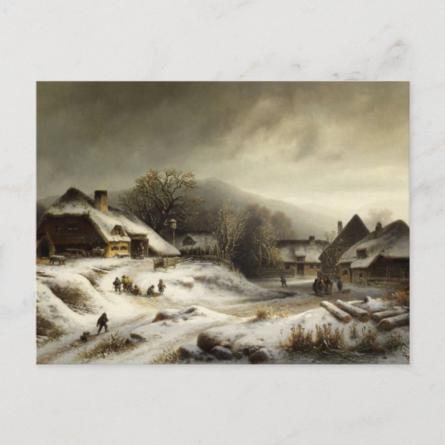 Carte Postale Village de neige et paysage (Devant)