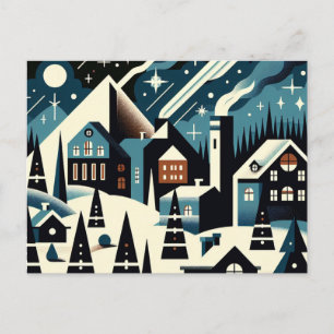 Carte Postale Village d'hiver Art Nouveau Élégant paysage neigeu