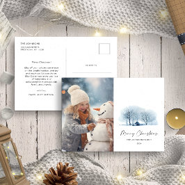 Carte Postale Village d'hiver bleu de Noël Paysage rustique Phot