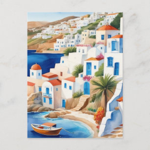 Carte Postale Village grec en bord de mer, Grèce Voyage Souvenir