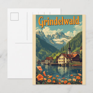 Carte Postale Village vintage de Grindelwald Suisse cadeau natur