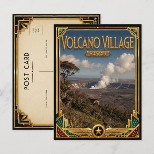 Carte Postale Village Volcan Hawaï Art Déco Vintage Âge d'Or