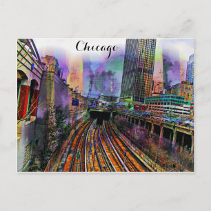 Carte Postale Ville Abstraite colorée de Chicago Illinois