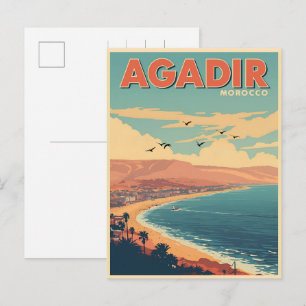Carte Postale Ville balnéaire vintage Agadir souvenirs de voyage
