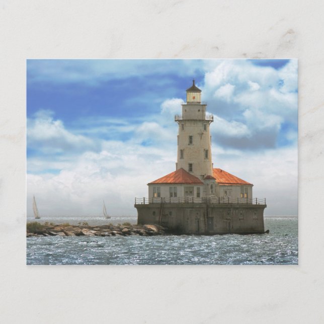 Carte Postale Ville - Chicago IL - Phare portuaire de Chicago (Devant)