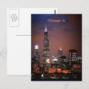 Carte Postale Ville de Chicago Illinois Night Skyline
