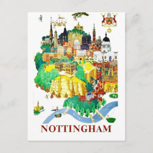 Carte Postale Ville de Nottingham, maisons, Grande-Bretagne, vin