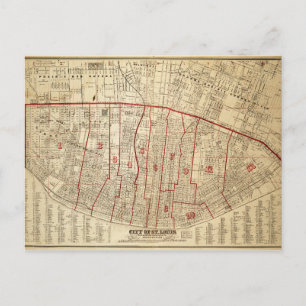 Carte Postale Ville de Saint-Louis, Missouri Map (1870)