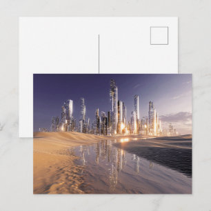 Carte Postale Ville de science-fiction futuriste reflétée dans l