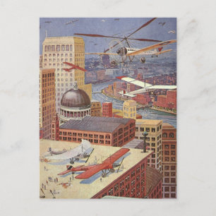 Carte Postale Ville de science-fiction vintage, Victorian Steam 