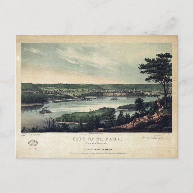 Carte Postale Ville de St. Paul, capitale du Minnesota (1853) (Devant)