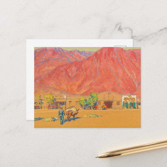 Carte Postale Ville et falaises par Maynard Dixon (Devant/Arrière en situation)