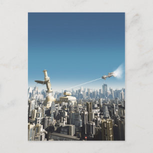 Carte Postale Ville future - Tour en chute