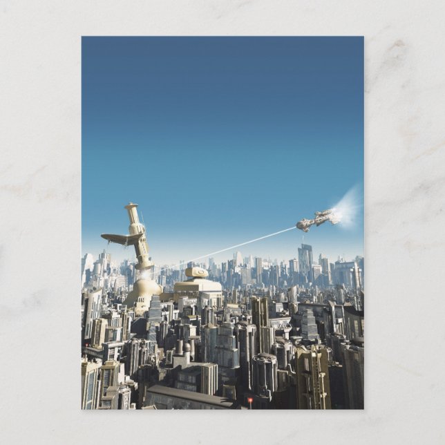 Carte Postale Ville future - Tour en chute (Devant)
