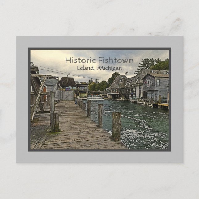 CARTE POSTALE VILLE HISTORIQUE DE PÊCHE/LELAND, MICHIGAN (Devant)