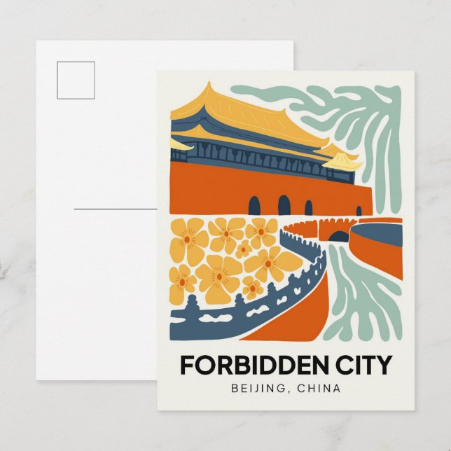 Carte Postale Ville interdite Pékin Chine Voyage art floral (Devant / Derrière)