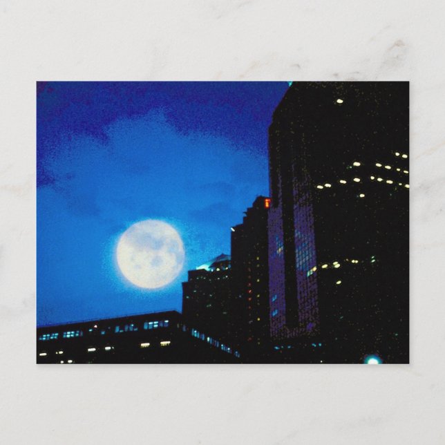 Carte Postale Ville la nuit avec la lune (Devant)