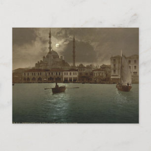 Carte Postale Ville vintage d'Istanbul avec lumière lune