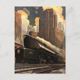 Carte Postale Ville vintage, train duplex T1 sur voies ferrées