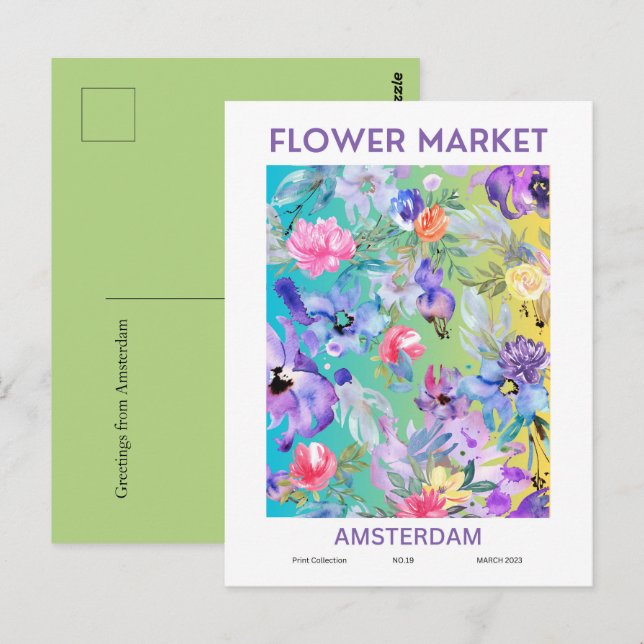 Carte Postale Villes du marché aux fleurs du monde Amsterdam (Devant / Derrière)