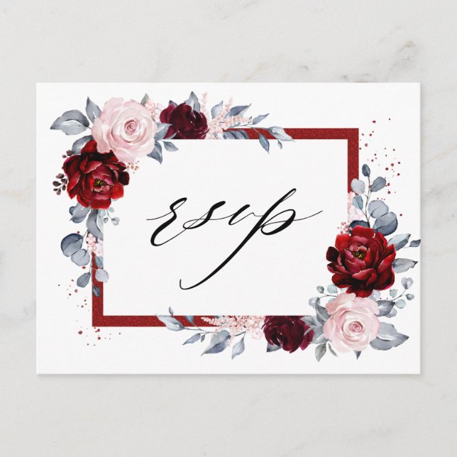 Carte Postale Vin de Bourgogne Dusty Blue Ardoise Floral Wedding (Devant)