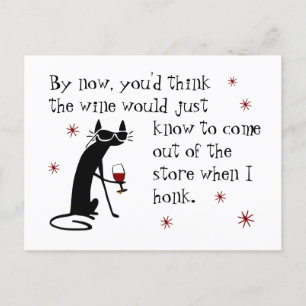 Carte Postale Vin doit connaître Citation drôle avec chat noir