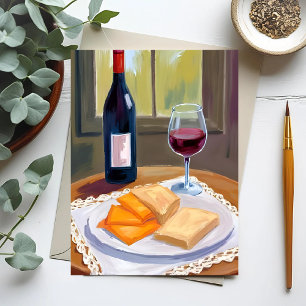 Carte Postale Vin et Fromage   Peinture à l'aquarelle