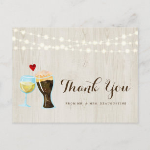 Carte Postale Vin Rustique personnalisé & Merci Mariage de bière