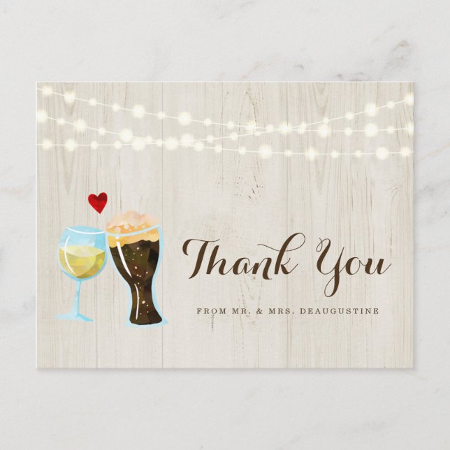 Carte Postale Vin Rustique personnalisé & Merci Mariage de bière (Devant)