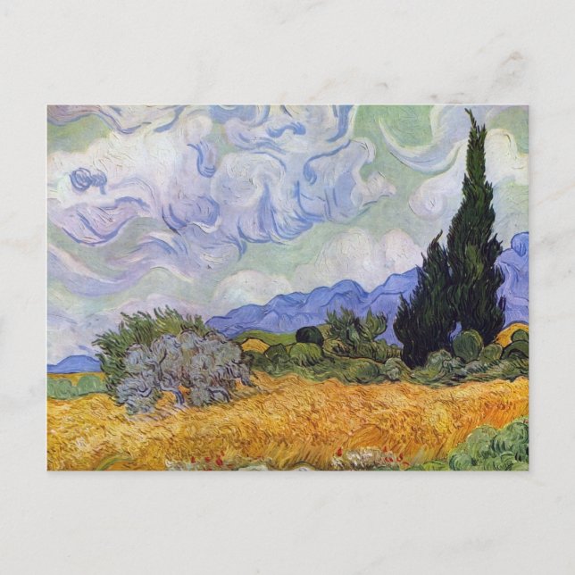 Carte Postale Vincent van Gogh - Champ de blé avec cyprès (Devant)