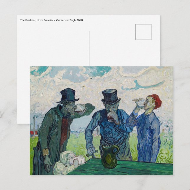 Carte Postale Vincent van Gogh - Les Buveurs, d'après Daumier (Devant / Derrière)