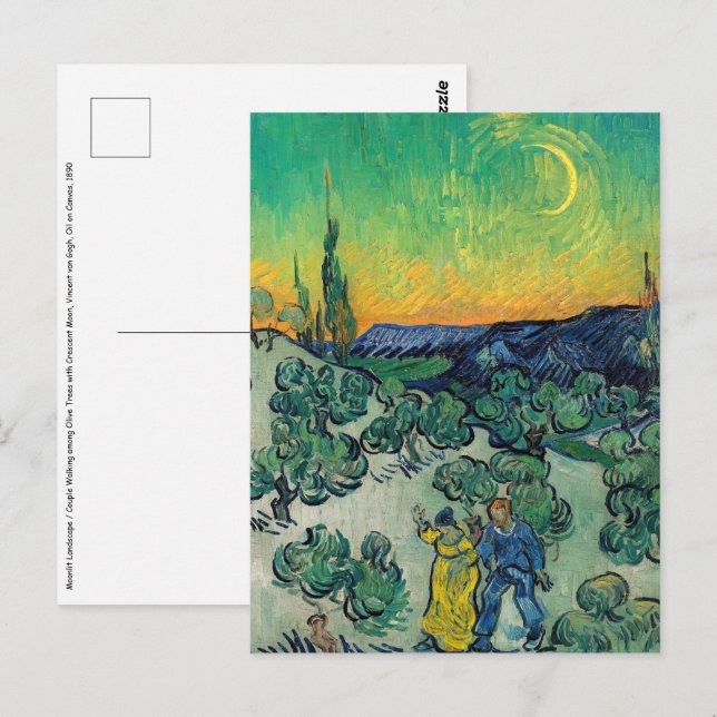 Carte Postale Vincent van Gogh - Paysage Lune avec couple (Devant / Derrière)