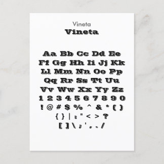 Carte Postale Vineta - Feuille d'échantillonnage de police Zazzl