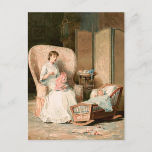 Carte Postale Vintage 1888 Mère et bébé dormant, restauré