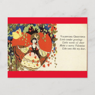 Carte postale vintage 1920 ; s Girl in Heart Valen
