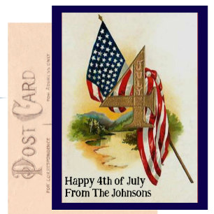 Carte Postale Vintage 4 juillet Drapeau patriotique Nom personna