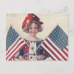 Carte Postale Vintage 4 juillet Little Lady Liberty