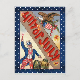 Carte Postale Vintage 4 juillet Oncle Sam et aigle