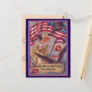 Carte Postale Vintage 4 juillet Patriotic Nom personnalisé