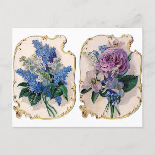 Carte postale Vintage à fleurs bleu violet