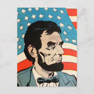 Carte Postale Vintage Abraham Lincoln USA Flag Illustration