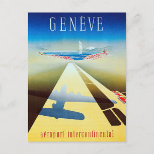 Carte Postale Vintage Airline Genève Suisse Voyage