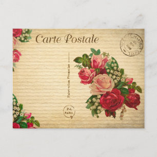 Carte Postale Vintage Amour Romantique Roses Fleurs Florales Fra