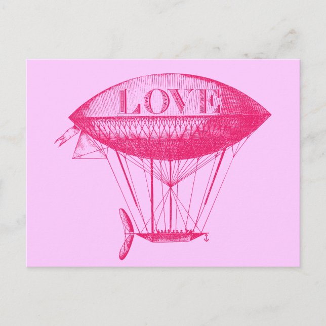 Carte Postale Vintage amour Zeppelin rose (Devant)
