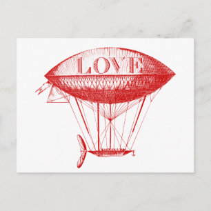 Carte Postale Vintage Amour Zeppelin Rouge