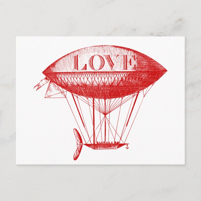 Carte Postale Vintage Amour Zeppelin Rouge (Devant)