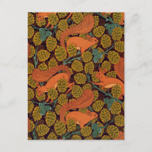 Carte Postale Vintage Art Deco Squirrél and Leaves Design
